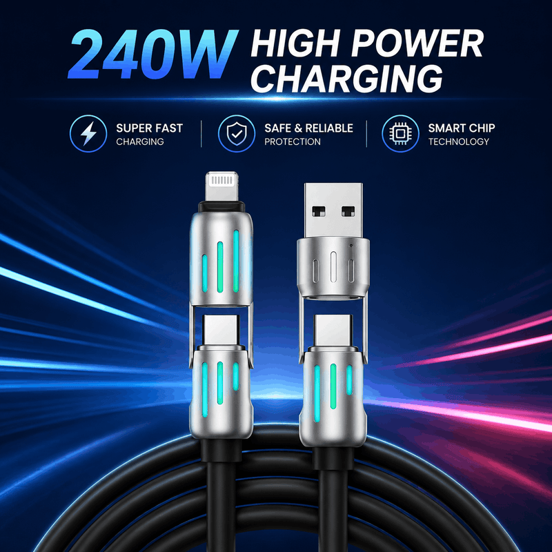 4-in-1 High-Speed 240W Fast Charger Cable – Universal USB-C & Lightning