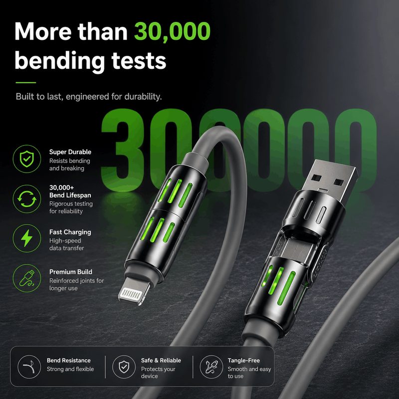 4-in-1 High-Speed 240W Fast Charger Cable – Universal USB-C & Lightning