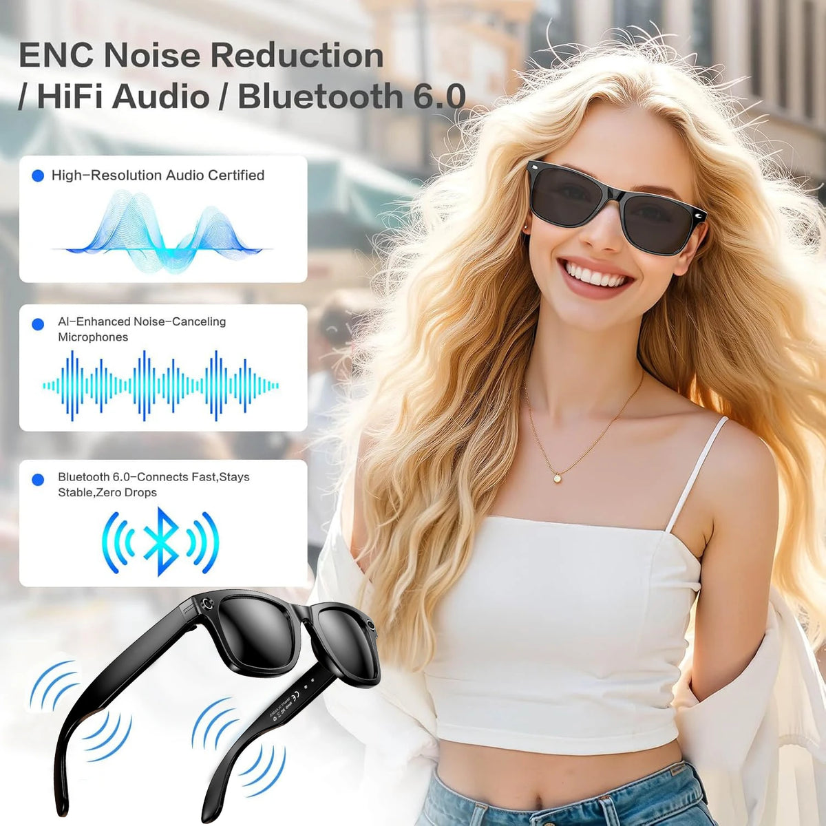 AI Smart Vision Sunglasses – HD Video Recording & Wireless Audio