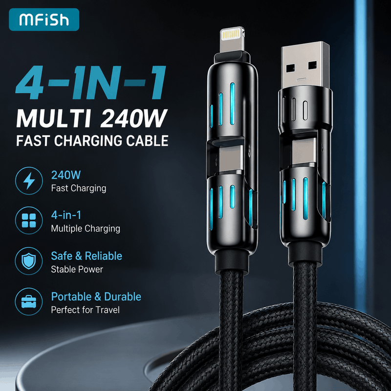 4-in-1 High-Speed 240W Fast Charger Cable – Universal USB-C & Lightning